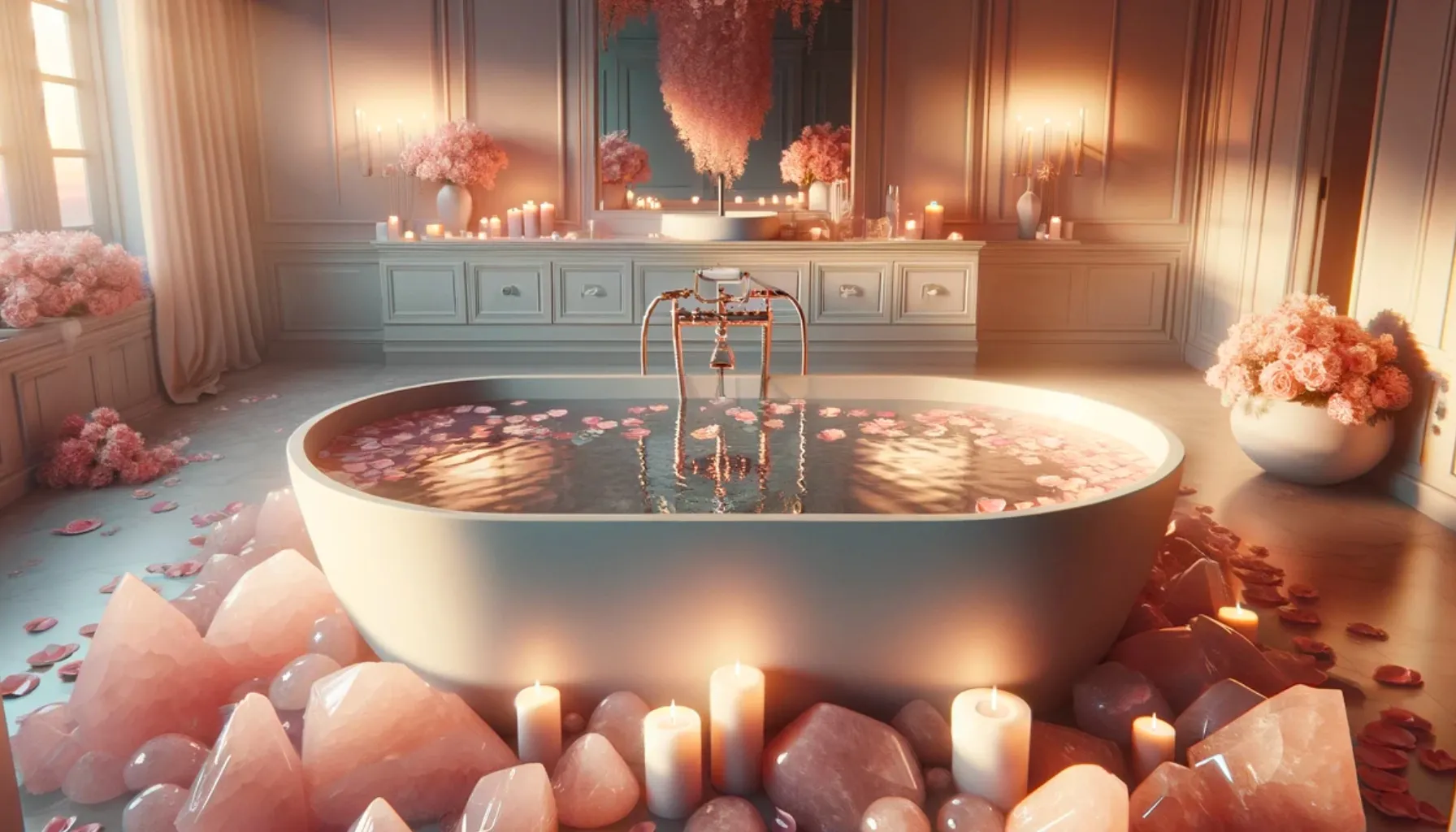 article photo for Taking a Dip in Rose Quartz Water: The Benefits of a Rose Quartz Bath
