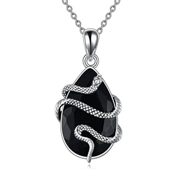 YFN Black Tourmaline Snake Necklace