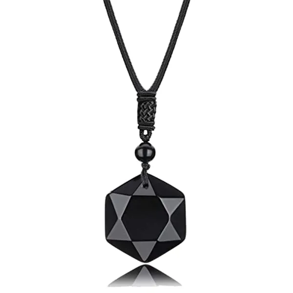 Zngou Black Obsidian Hexagram Necklace
