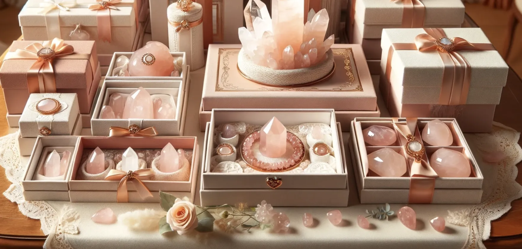 selection of rose quartz products