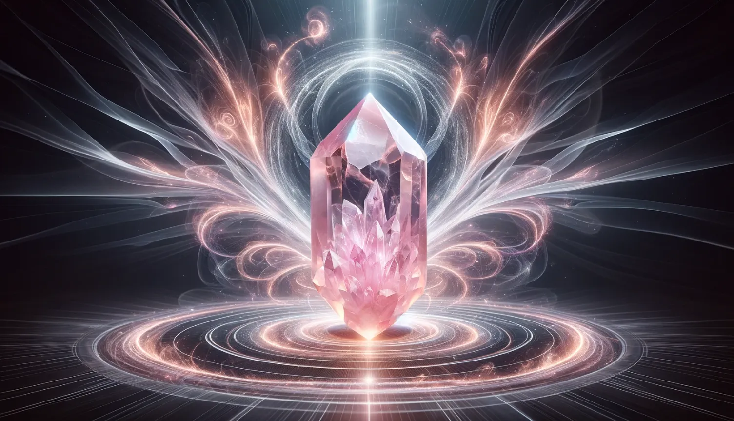 rose quartz graphic showing energy emitting from the crystal
