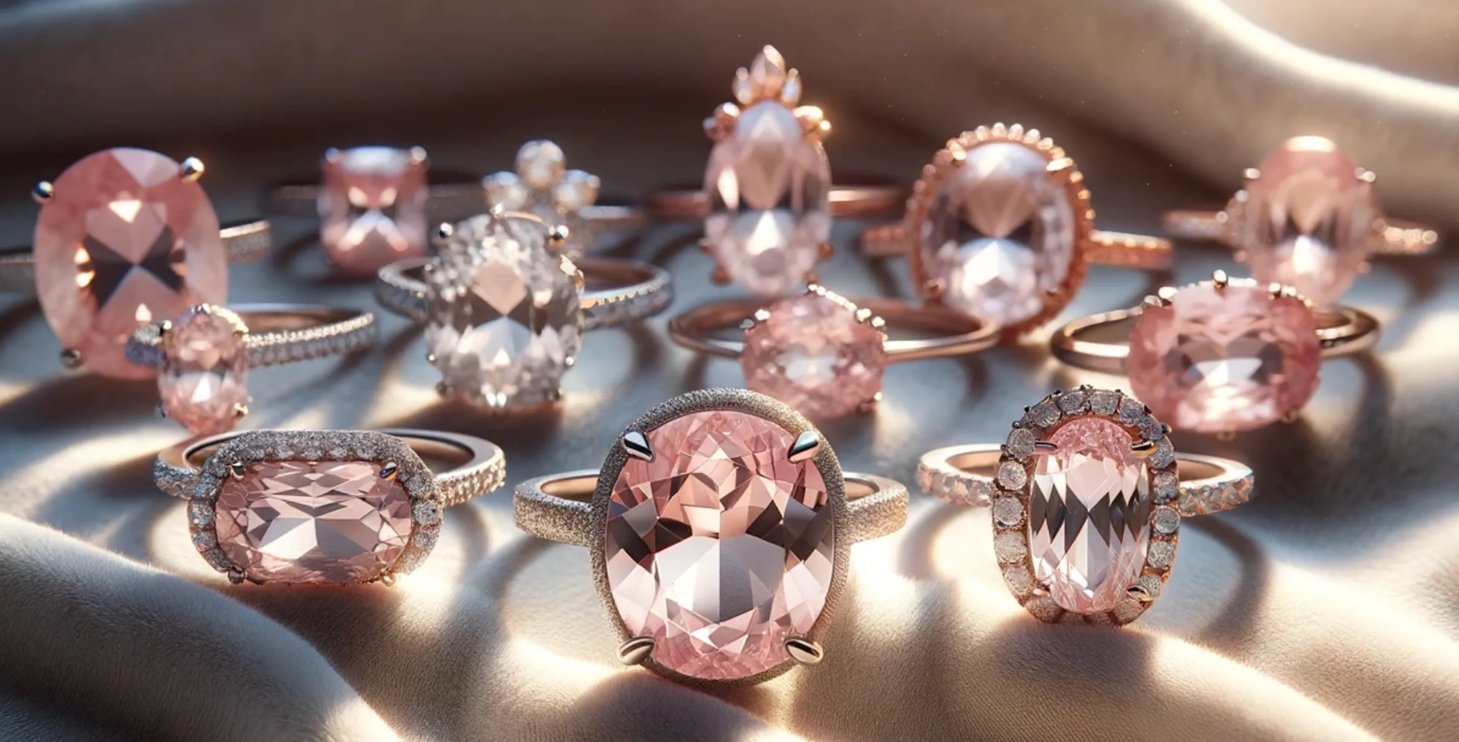 selection of rose quartz rings