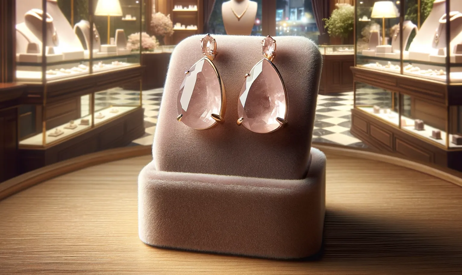zoomed in photo of a pair of rose quartz earrings