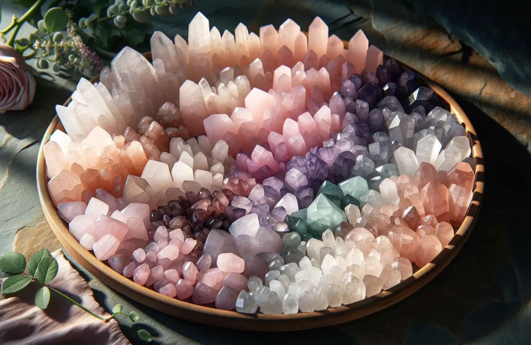 photo showing the different shades of rose quartz crystals