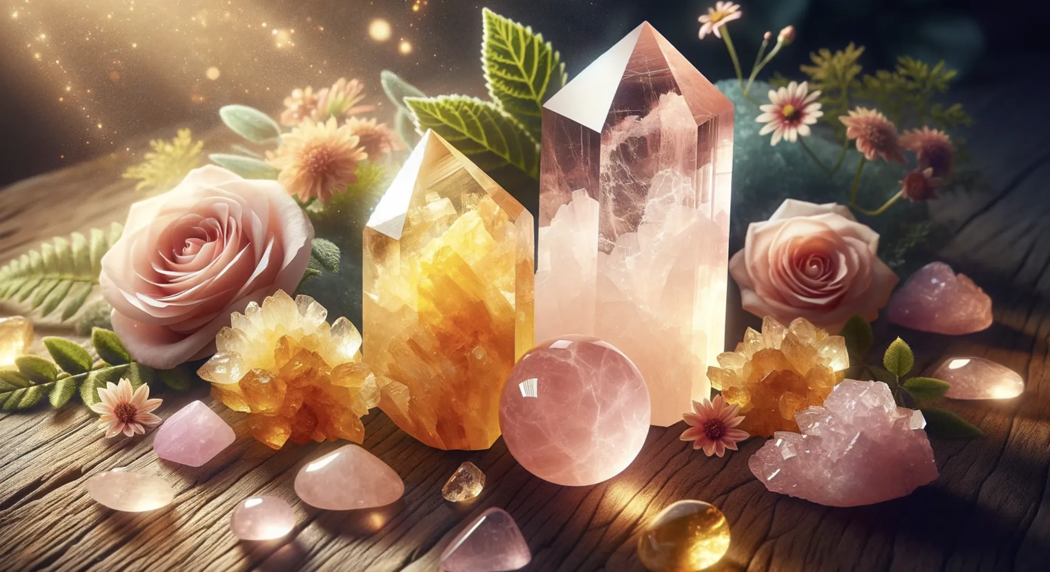 rose quartz and citrine crystals
