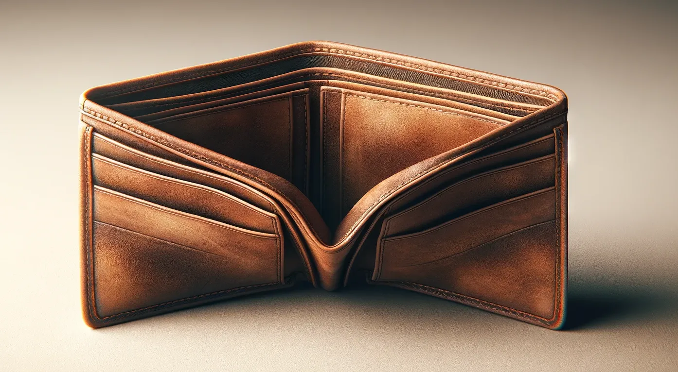photo of an empty brown leather wallet